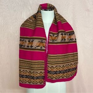 South American inspired pink wool scarf